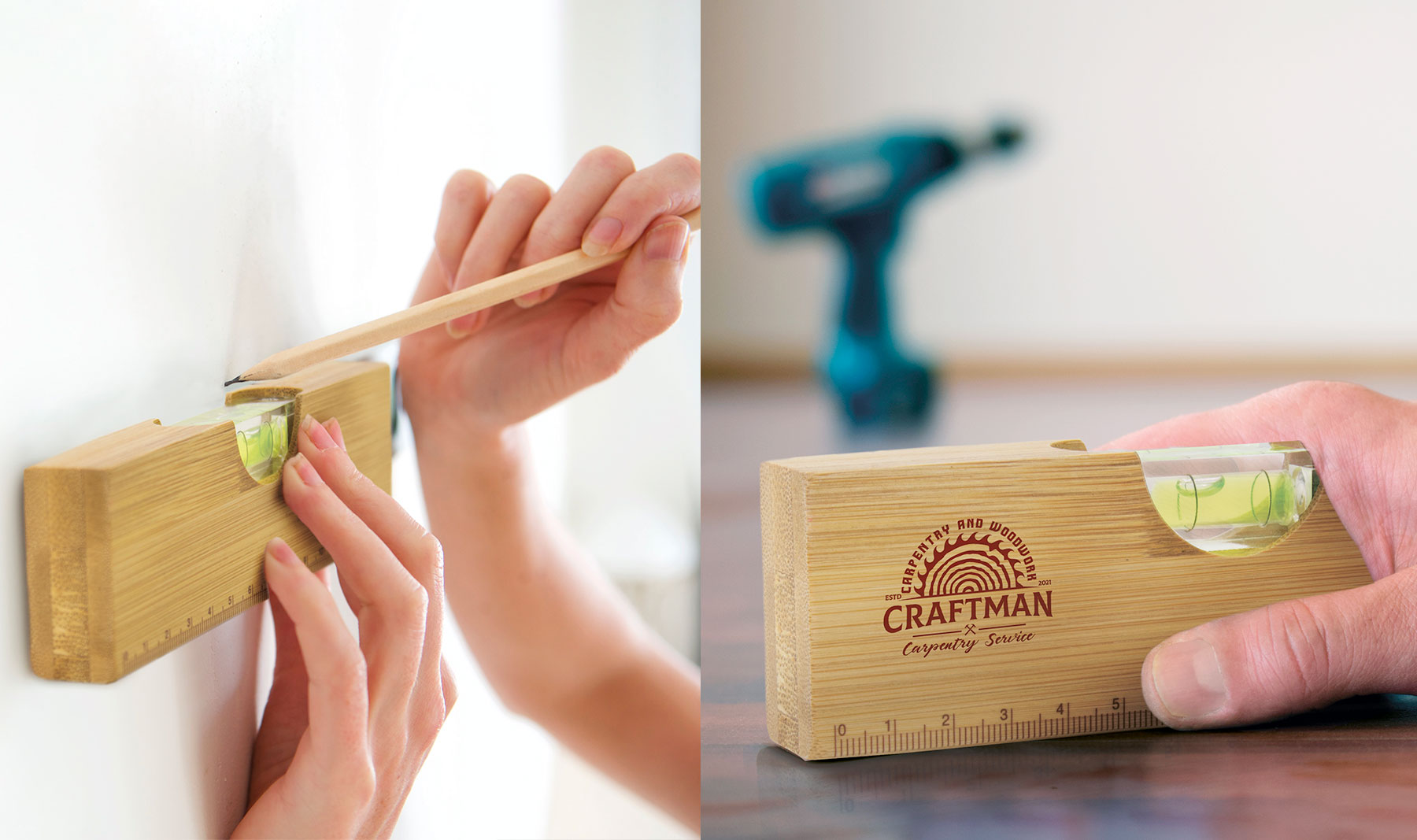 REGLA NIVEL DE BURBUJA DE BAMBÚ CON ABREBOTELLAS