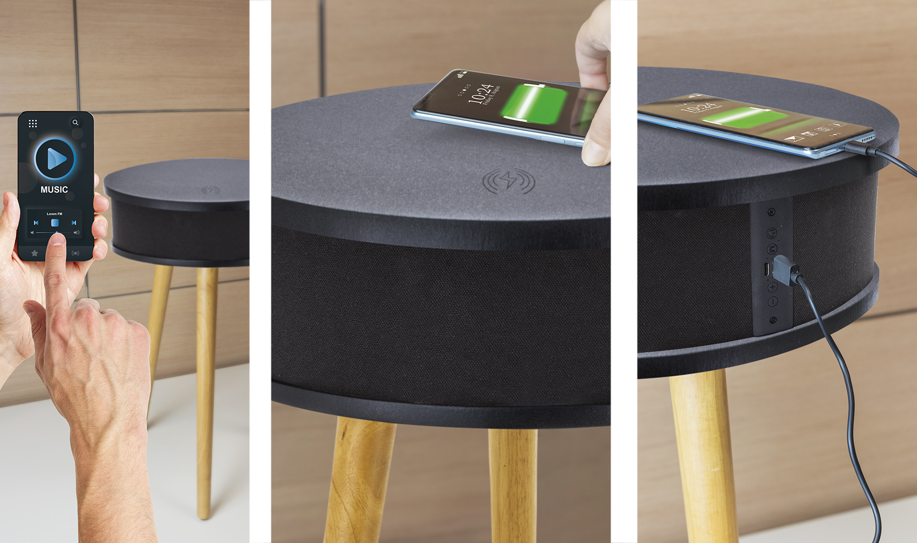 MESA ALTAVOZ BLUETOOTH CON CARGA INALÁMBRICA "MONYMAX"