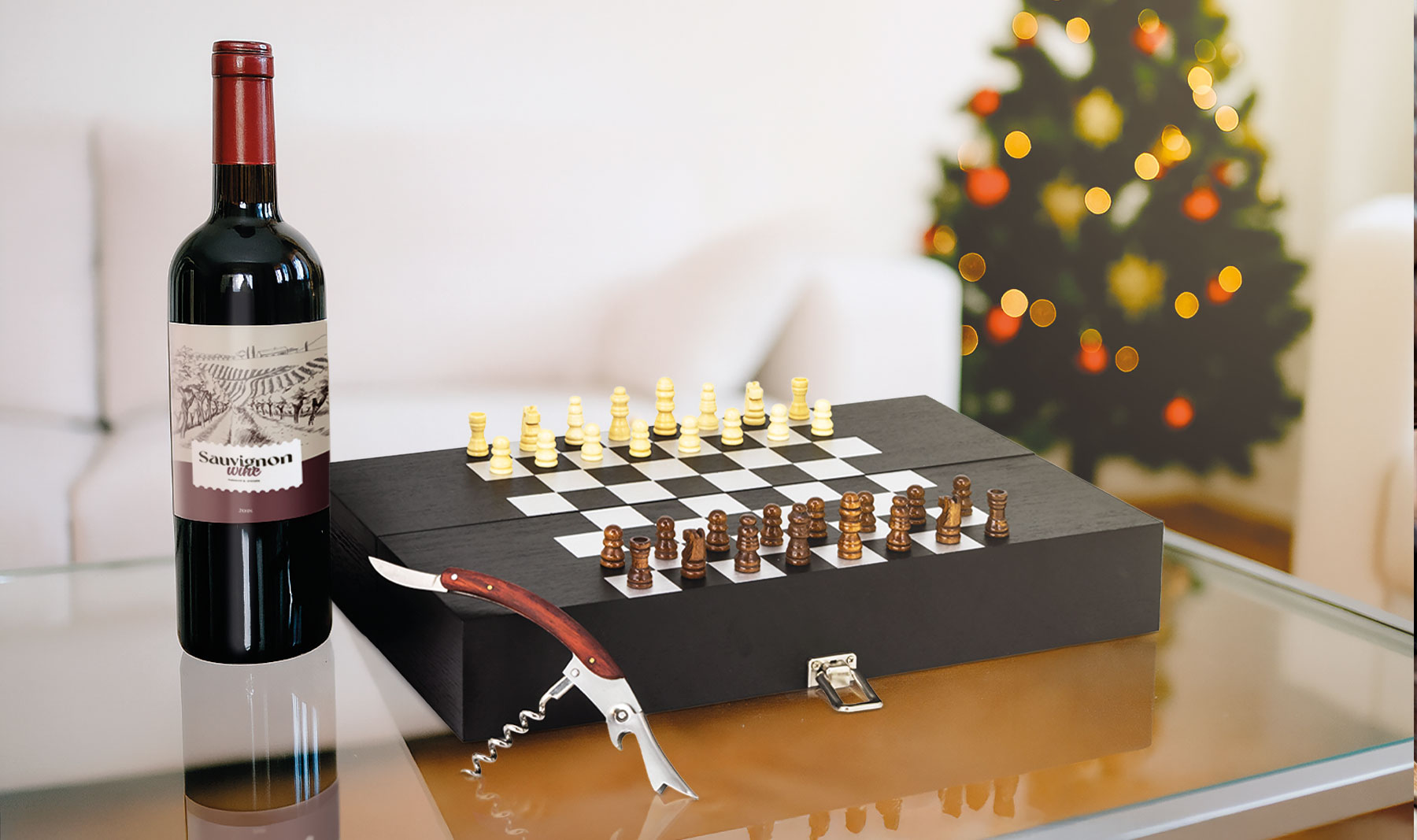 SET DE VINO CON AJEDREZ "SABOYA"