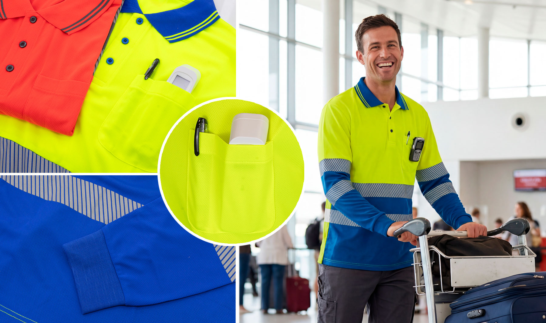 POLO MANGA LARGA CON BOLSILLO Y BANDAS REFLECTANTES “QVO”