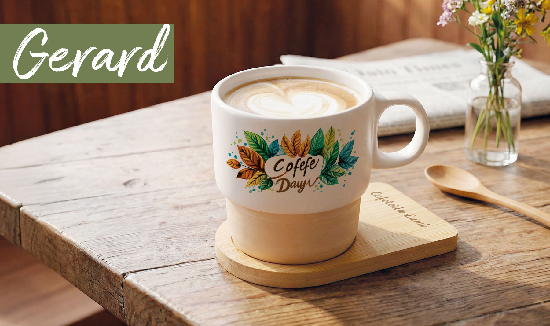 MUG SUBLIMACIÓN APILABLE CON BASE DE BAMBÚ