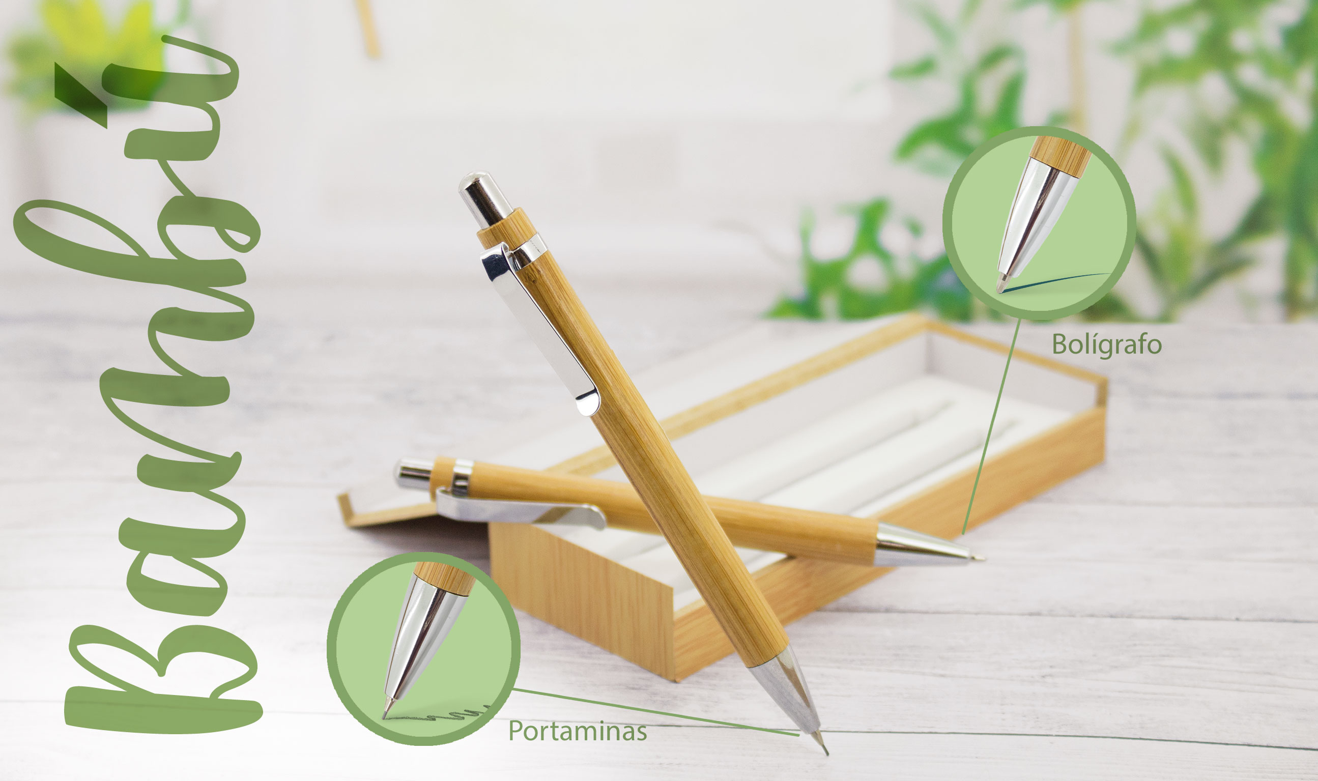 SET BOLIGRAFO Y PORTAMINAS BAMBÚ "BOMBAT"