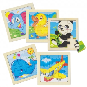 SET DE 5 PUZZLES EN MADERA NATURAL "JUNIOR"
