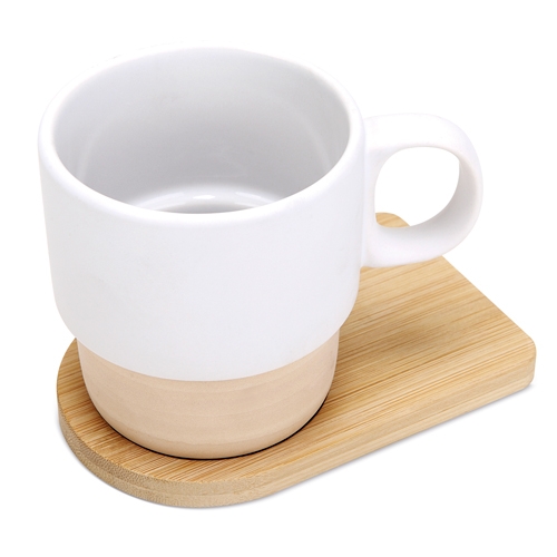 MUG SUBLIMACIÓN APILABLE CON BASE DE BAMBÚ