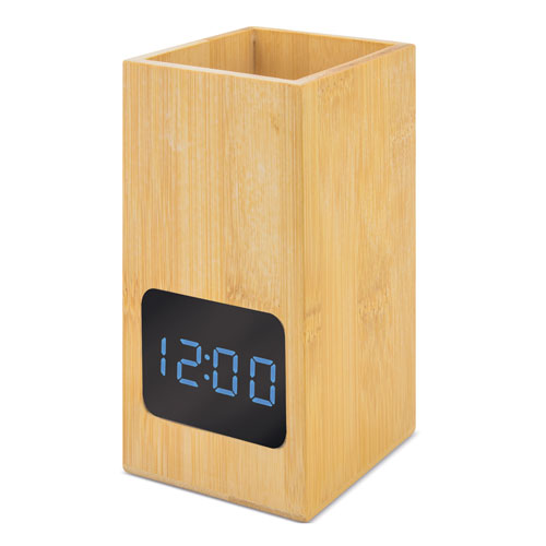 BAMBOO CLOCK PENCIL HOLDER 