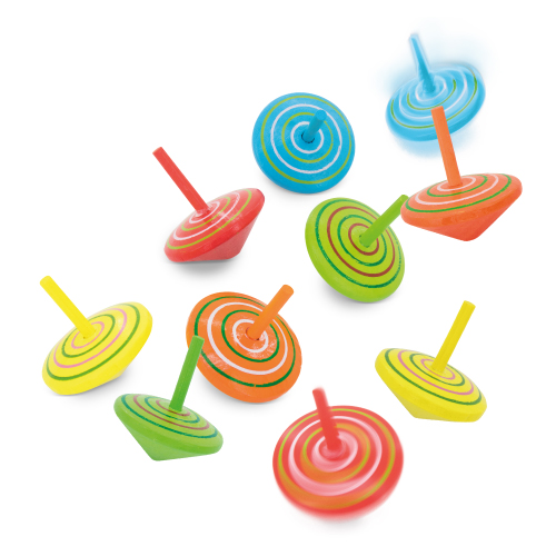 SET 10 NATURAL WOODEN SPINNING TOPS 