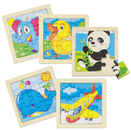SET OF 5 NATURAL WOOD PUZZLES 