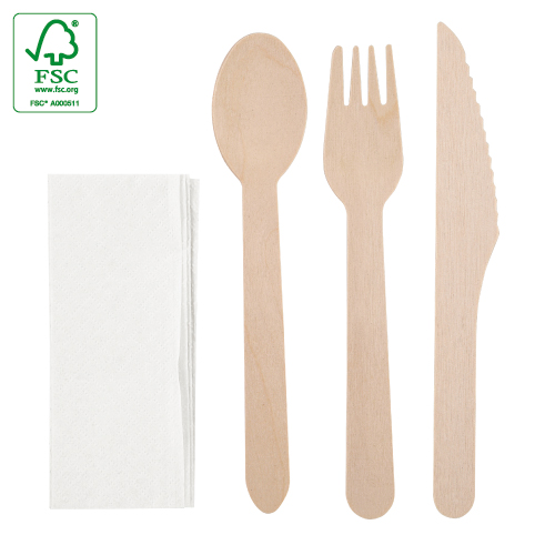 WOODEN CUTLERY SET 4 PCS "COMPLEC"