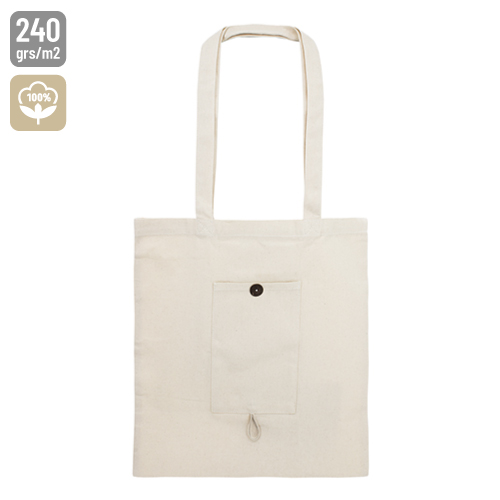 BOLSA DE ALGODON PLEGABLE CON BOLSILLO 