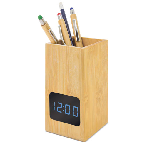 BAMBOO CLOCK PENCIL HOLDER 