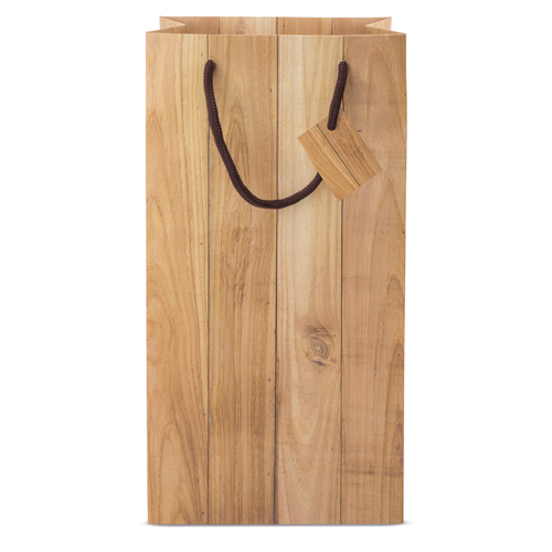 BOLSA PAPEL EFECTO MADERA 2 BOTELLAS "ABETO"