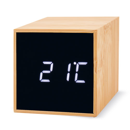 RELOJ DESPERTADOR BAMBU CON ALARMA Y TEMPERATURA